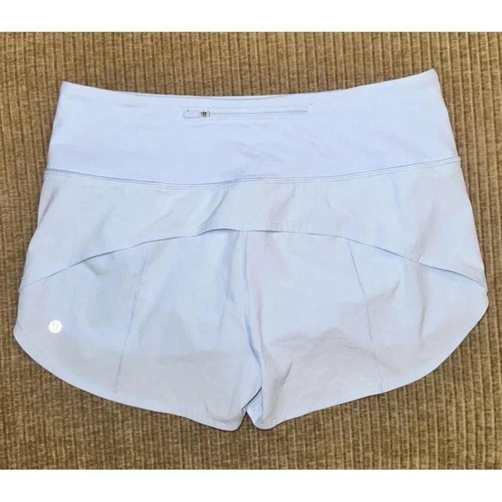 Lululemon Speed Up High-Rise Lined Powder Blue Shorts Zippered Back Pocket Sz 10